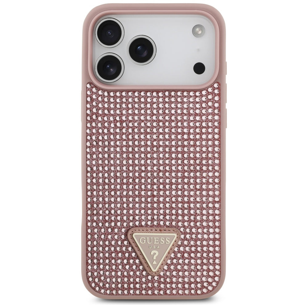 Hoes voor Apple iPhone 17 Pro, Guess, Rhinestone Triangle Logo, Roze