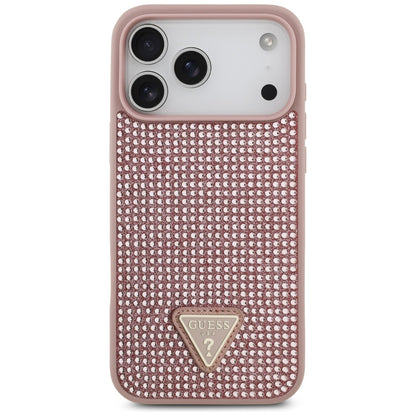 Hoes voor Apple iPhone 17 Pro, Guess, Rhinestone Triangle Logo, Roze
