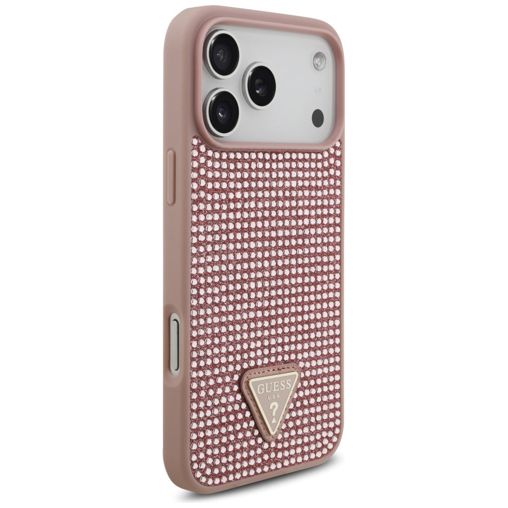 Hoes voor Apple iPhone 17 Pro, Guess, Rhinestone Triangle Logo, Roze