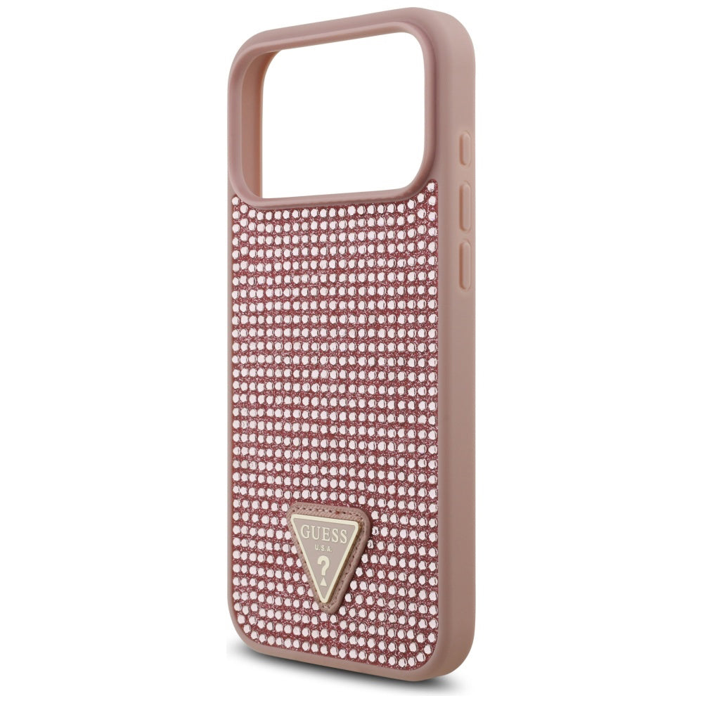 Hoes voor Apple iPhone 17 Pro, Guess, Rhinestone Triangle Logo, Roze