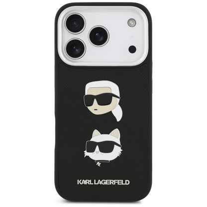 Hoes voor Apple iPhone 17 Pro, Karl Lagerfeld, Grained Karl & Choupette's Heads Pins en Logo, Zwart
