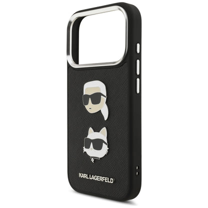 Hoes voor Apple iPhone 17 Pro, Karl Lagerfeld, Grained Karl & Choupette's Heads Pins en Logo, Zwart