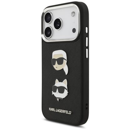 Hoes voor Apple iPhone 17 Pro, Karl Lagerfeld, Grained Karl & Choupette's Heads Pins en Logo, Zwart