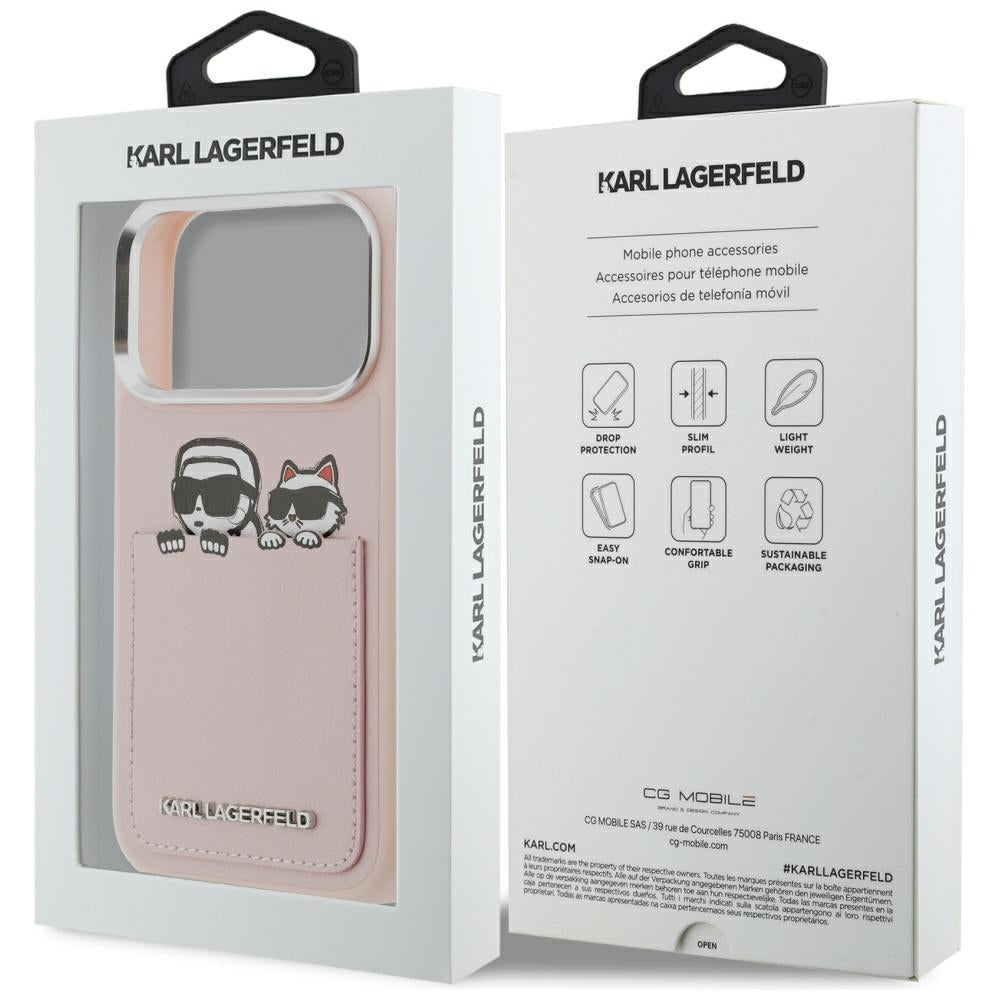 Hoes voor Apple iPhone 17 Pro, Karl Lagerfeld, Karl & Choupette Print met Zak, Roze