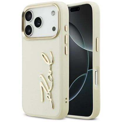 Hoes voor Apple iPhone 17 Pro, Karl Lagerfeld, Script Logo, Beige