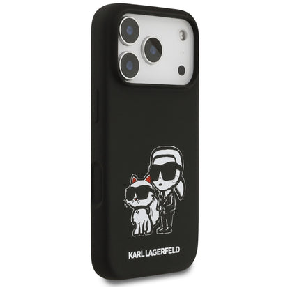 Case for Apple iPhone 17 Pro, Karl Lagerfeld, Sketch and Logo Karl & Choupette, Black