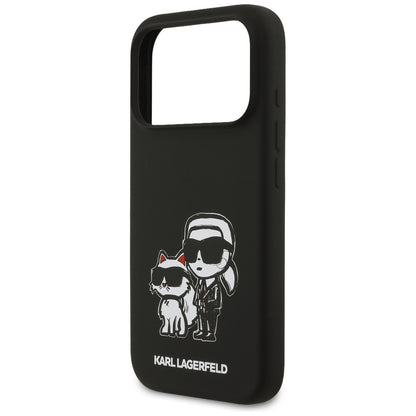 Case for Apple iPhone 17 Pro, Karl Lagerfeld, Sketch and Logo Karl & Choupette, Black