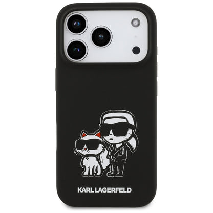 Case for Apple iPhone 17 Pro, Karl Lagerfeld, Sketch and Logo Karl & Choupette, Black