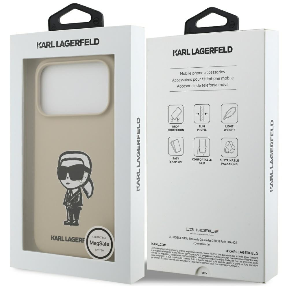 Case for Apple iPhone 17 Pro, Karl Lagerfeld, Sketch and Logo Karl, Brown