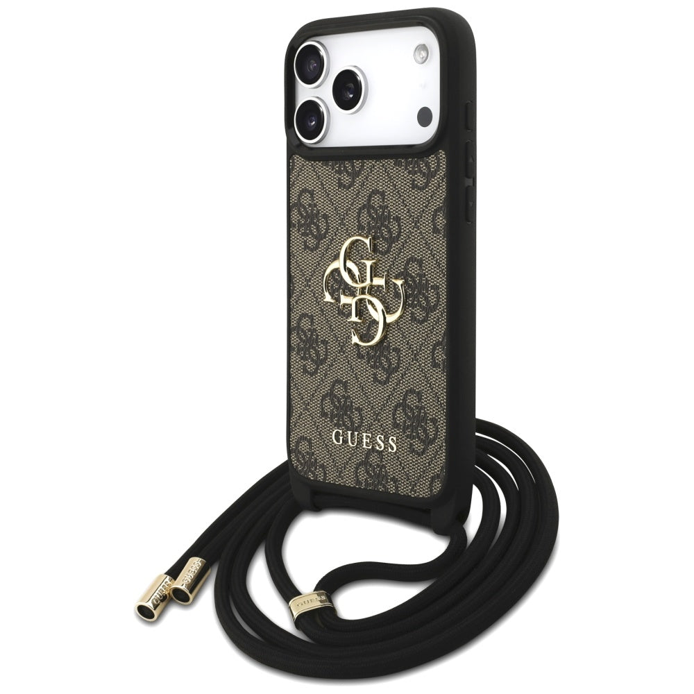 Hoes voor Apple iPhone 17 Pro Max, Guess, 4G CBDY Big Logo met Koordriem, Bruin