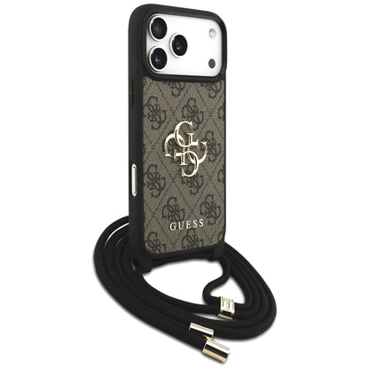 Hoes voor Apple iPhone 17 Pro Max, Guess, 4G CBDY Big Logo met Koordriem, Bruin
