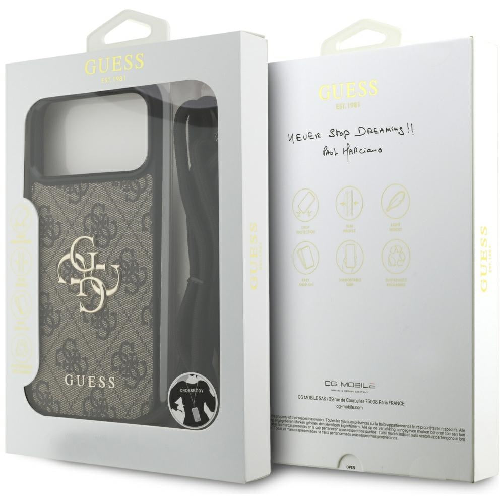 Hoes voor Apple iPhone 17 Pro Max, Guess, 4G CBDY Big Logo met Koordriem, Bruin