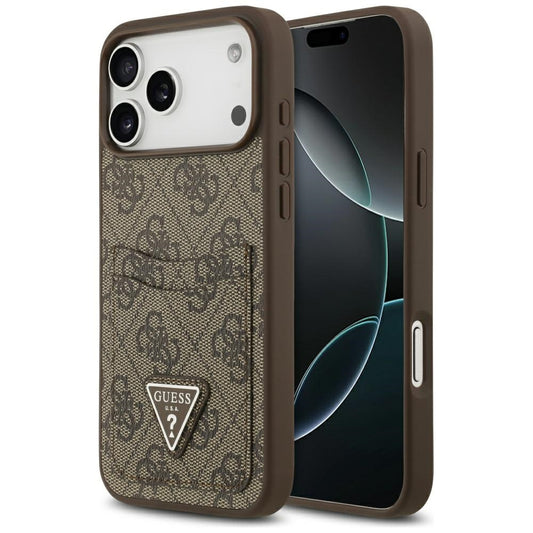 Hoes voor Apple iPhone 17 Pro Max, Guess, 4G Double Card Triangle, Bruin