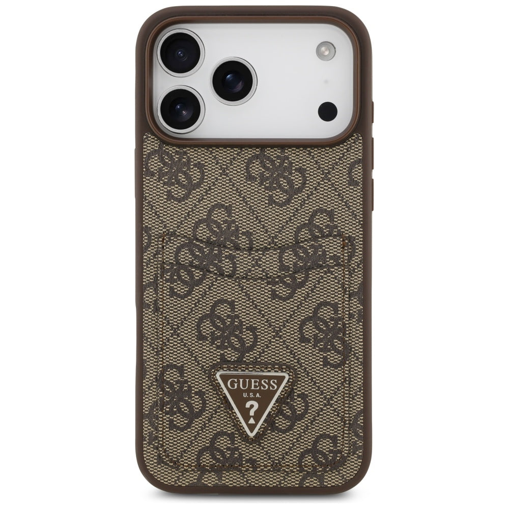Hoes voor Apple iPhone 17 Pro Max, Guess, 4G Double Card Triangle, Bruin