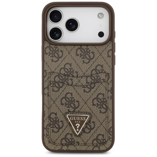 Hoes voor Apple iPhone 17 Pro Max, Guess, 4G Double Card Triangle, Bruin