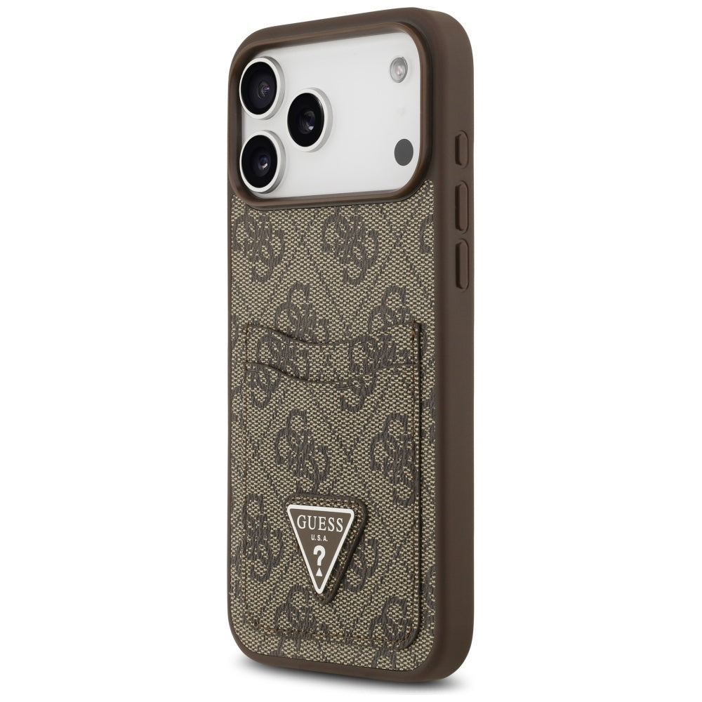 Hoes voor Apple iPhone 17 Pro Max, Guess, 4G Double Card Triangle, Bruin