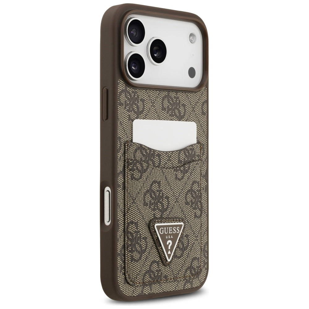 Hoes voor Apple iPhone 17 Pro Max, Guess, 4G Double Card Triangle, Bruin