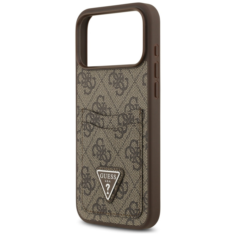 Hoes voor Apple iPhone 17 Pro Max, Guess, 4G Double Card Triangle, Bruin