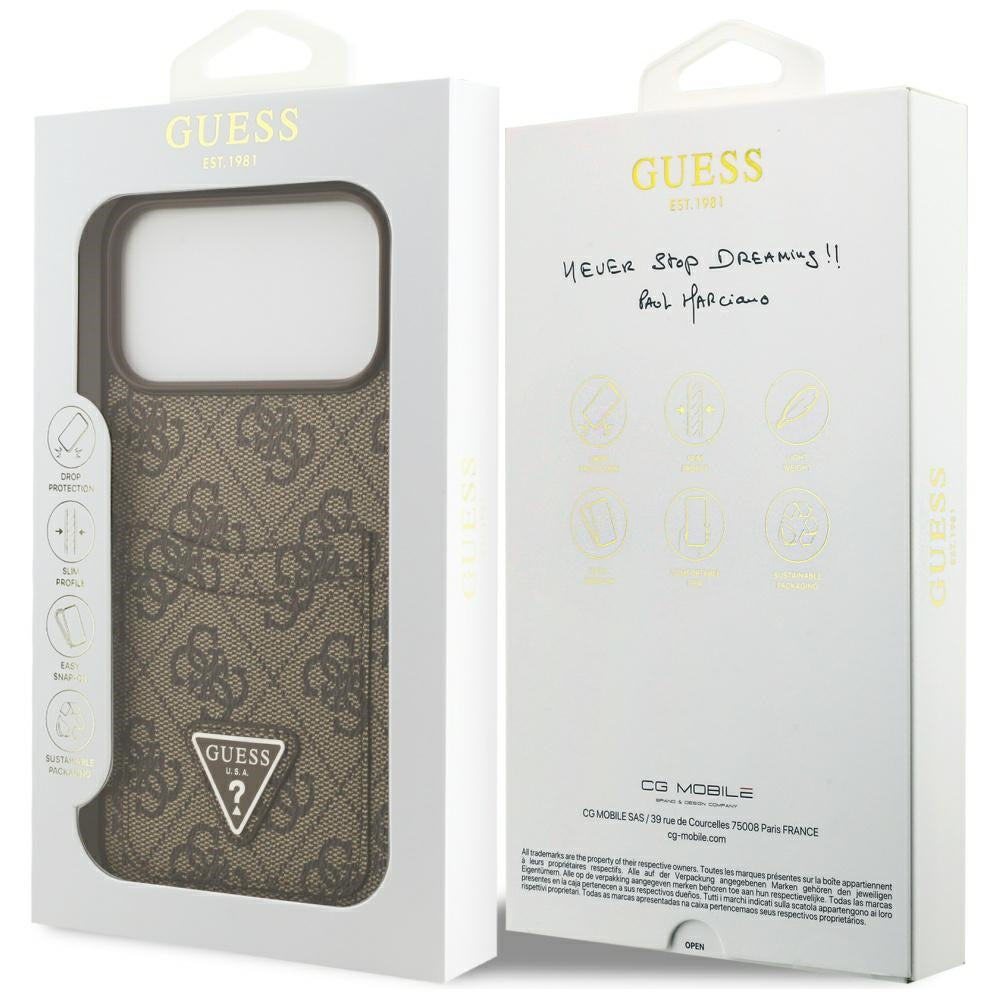 Hoes voor Apple iPhone 17 Pro Max, Guess, 4G Double Card Triangle, Bruin