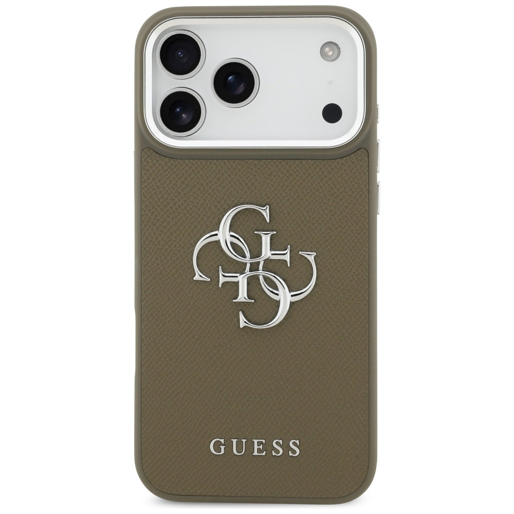 Hoes voor Apple iPhone 17 Pro Max, Guess, 4G Grained Big And Classic Logo, Bruin Zilver