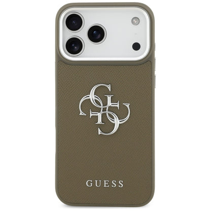 Hoes voor Apple iPhone 17 Pro Max, Guess, 4G Grained Big And Classic Logo, Bruin Zilver