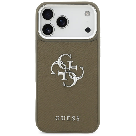 Hoes voor Apple iPhone 17 Pro Max, Guess, 4G Grained Big And Classic Logo, Bruin Zilver