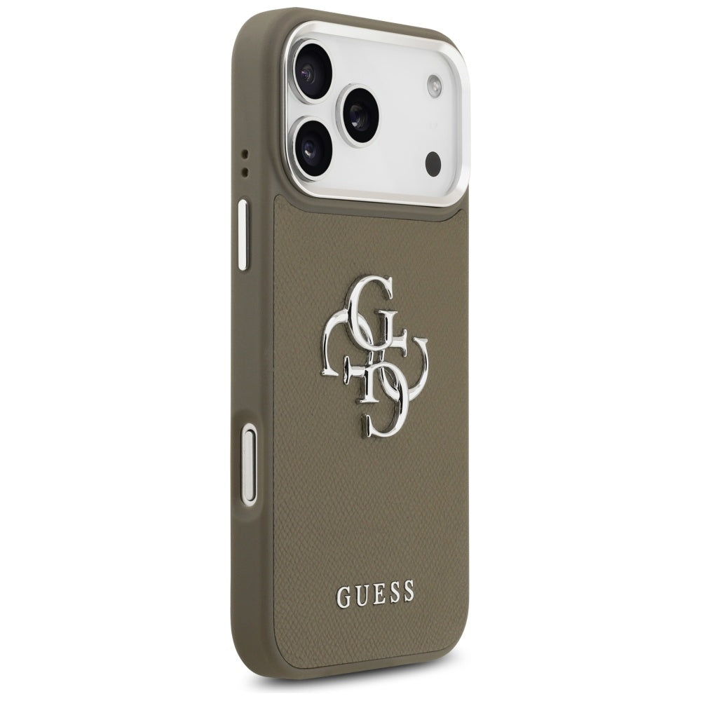 Hoes voor Apple iPhone 17 Pro Max, Guess, 4G Grained Big And Classic Logo, Bruin Zilver