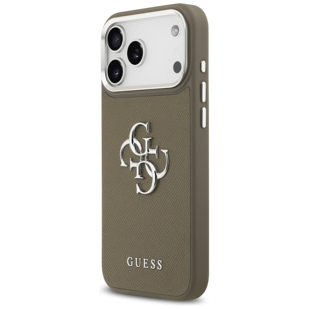 Hoes voor Apple iPhone 17 Pro Max, Guess, 4G Grained Big And Classic Logo, Bruin Zilver