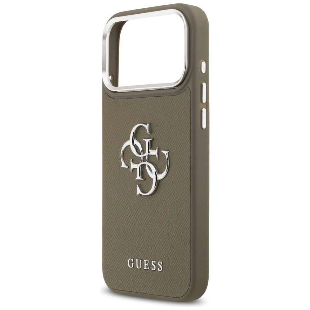 Hoes voor Apple iPhone 17 Pro Max, Guess, 4G Grained Big And Classic Logo, Bruin Zilver