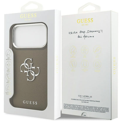 Hoes voor Apple iPhone 17 Pro Max, Guess, 4G Grained Big And Classic Logo, Bruin Zilver