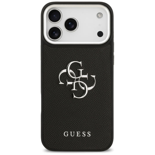Hoes voor Apple iPhone 17 Pro Max, Guess, 4G Grained Big and Classic Logo, Zwart Zilver