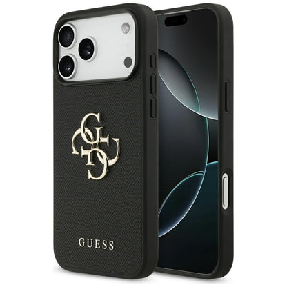Hoes voor Apple iPhone 17 Pro Max, Guess, 4G Grained Big and Classic Logo, Zwart