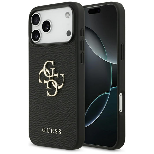 Hoes voor Apple iPhone 17 Pro Max, Guess, 4G Grained Big and Classic Logo, Zwart