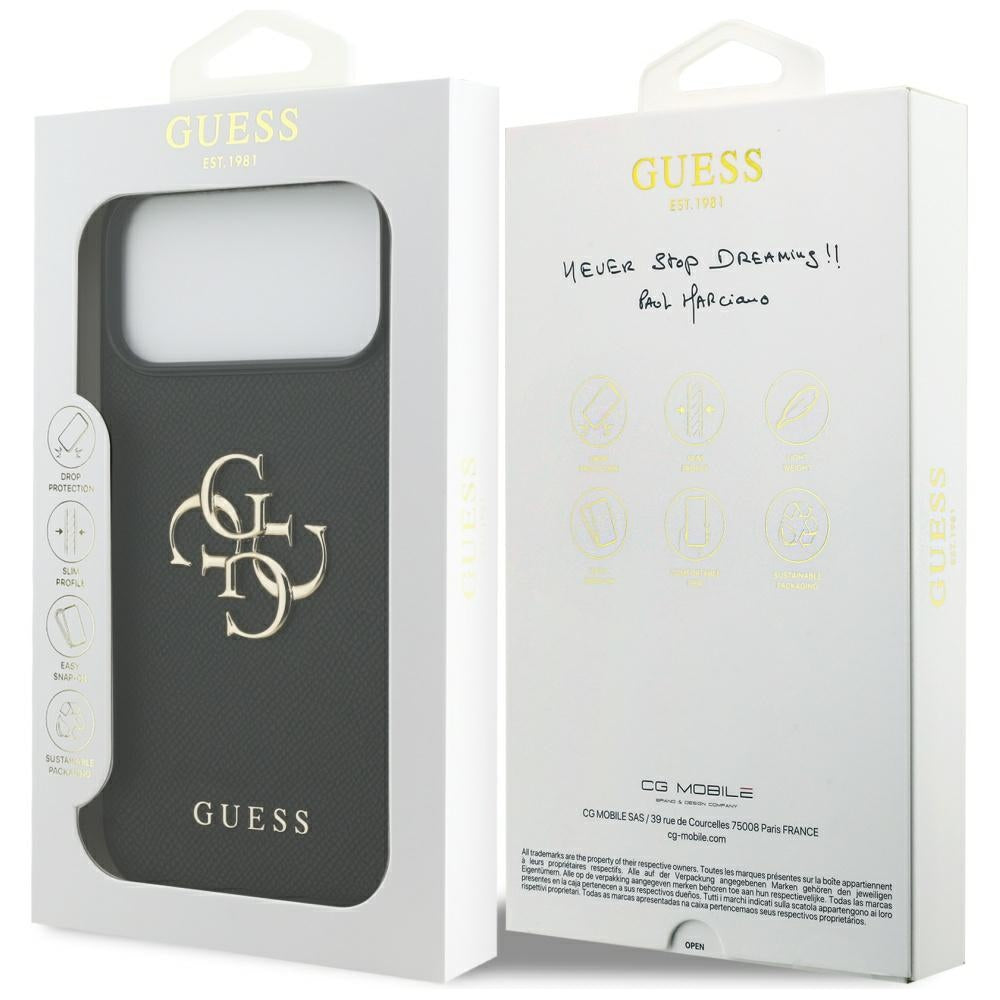 Hoes voor Apple iPhone 17 Pro Max, Guess, 4G Grained Big and Classic Logo, Zwart
