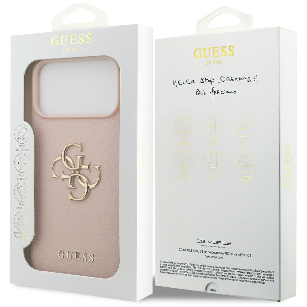 Hoes voor Apple iPhone 17 Pro Max, Guess, 4G Grained Big and Classic Logo, Roze