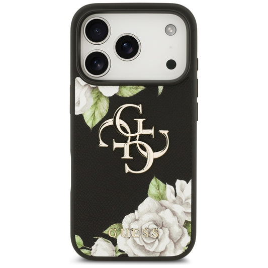 Hoes voor Apple iPhone 17 Pro Max, Guess, 4G Grained Roses Big Logo, Zwart