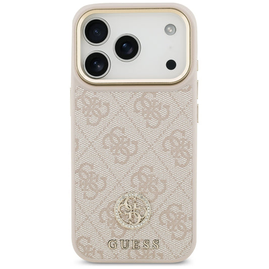 Hoes voor Apple iPhone 17 Pro Max, Guess, 4G Strass Logo en Grote Band, Roze