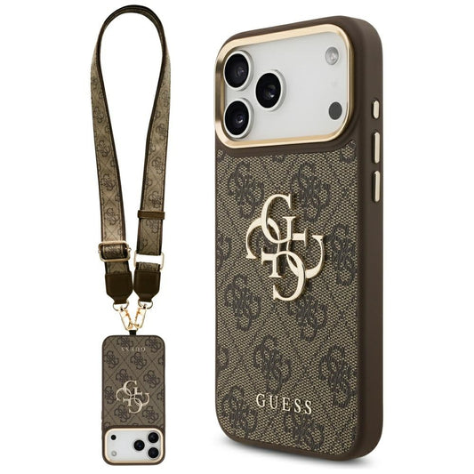 Hoes voor Apple iPhone 17 Pro Max, Guess, Big 4G Classic Logo met Grote Band, Bruin