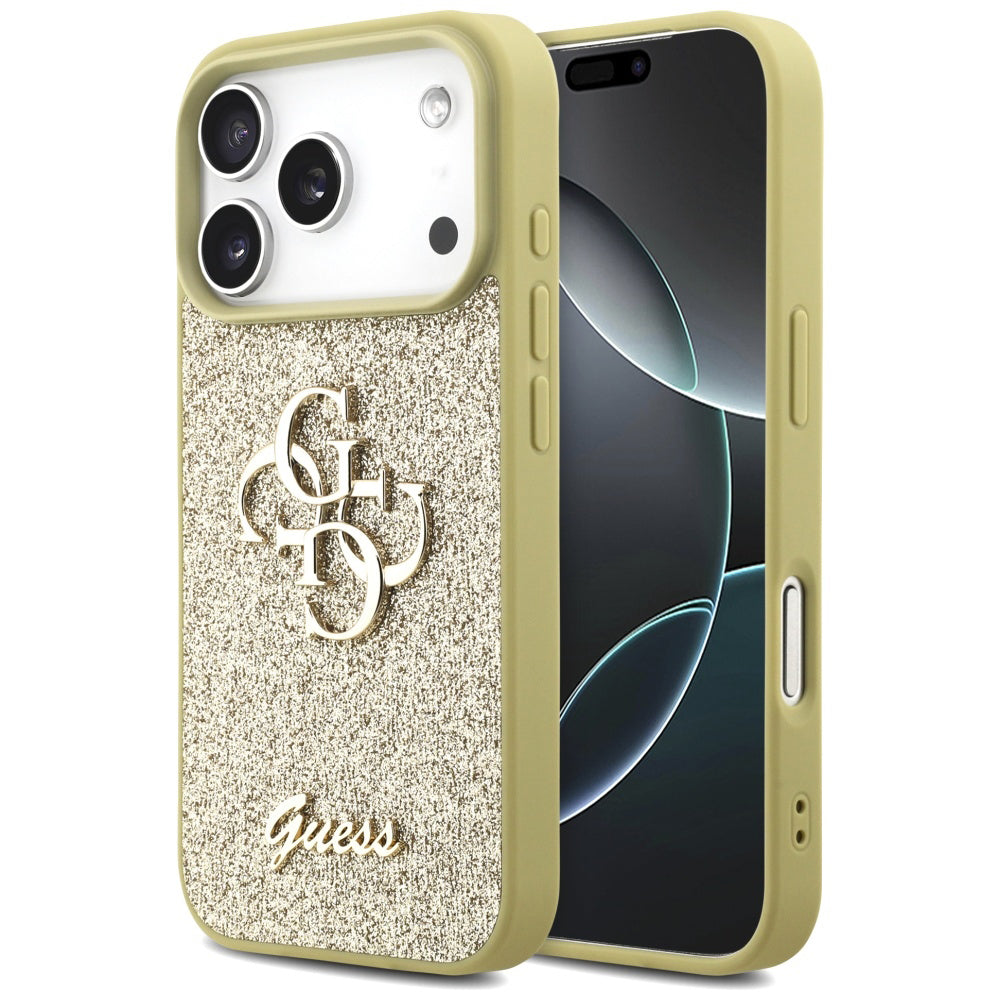 Hoes voor Apple iPhone 17 Pro Max, Guess, Fixed Glitter Big 4G, Goudkleurig