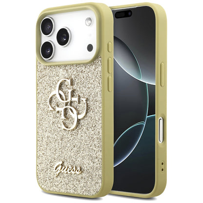 Hoes voor Apple iPhone 17 Pro Max, Guess, Fixed Glitter Big 4G, Goudkleurig
