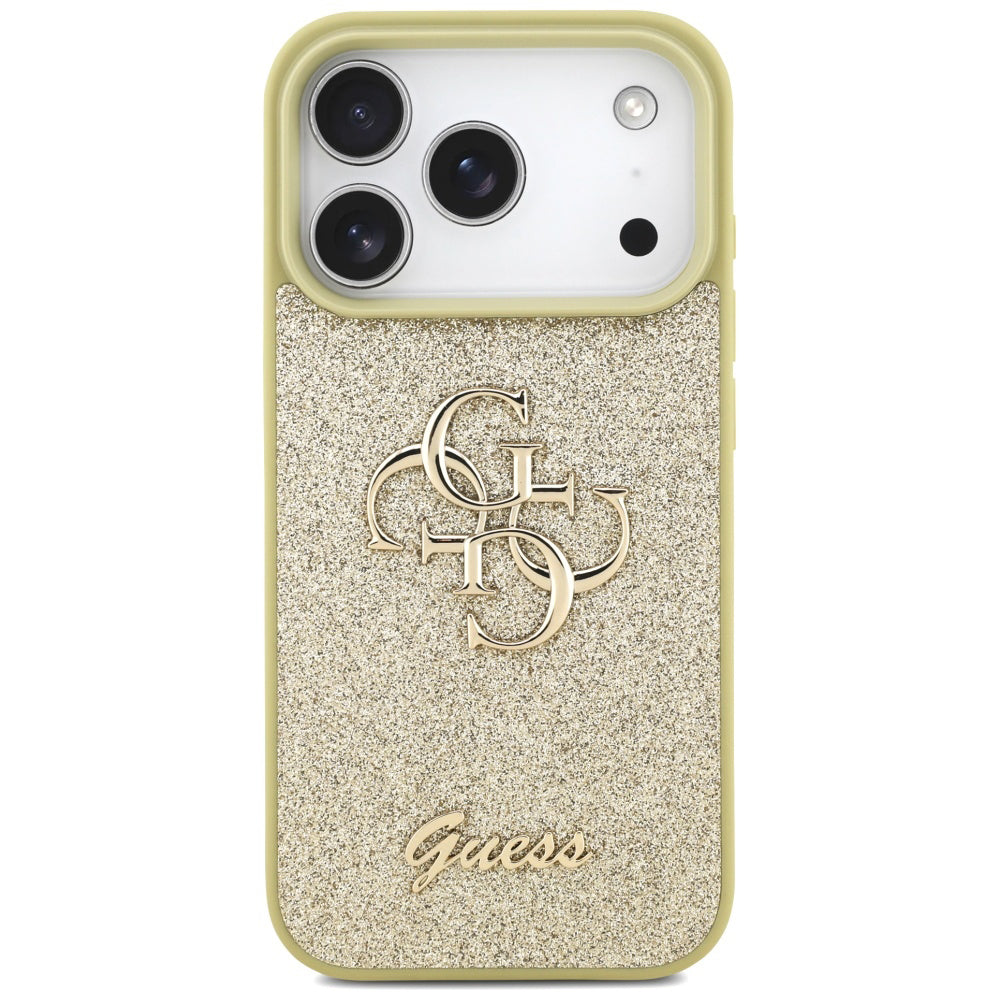 Hoes voor Apple iPhone 17 Pro Max, Guess, Fixed Glitter Big 4G, Goudkleurig