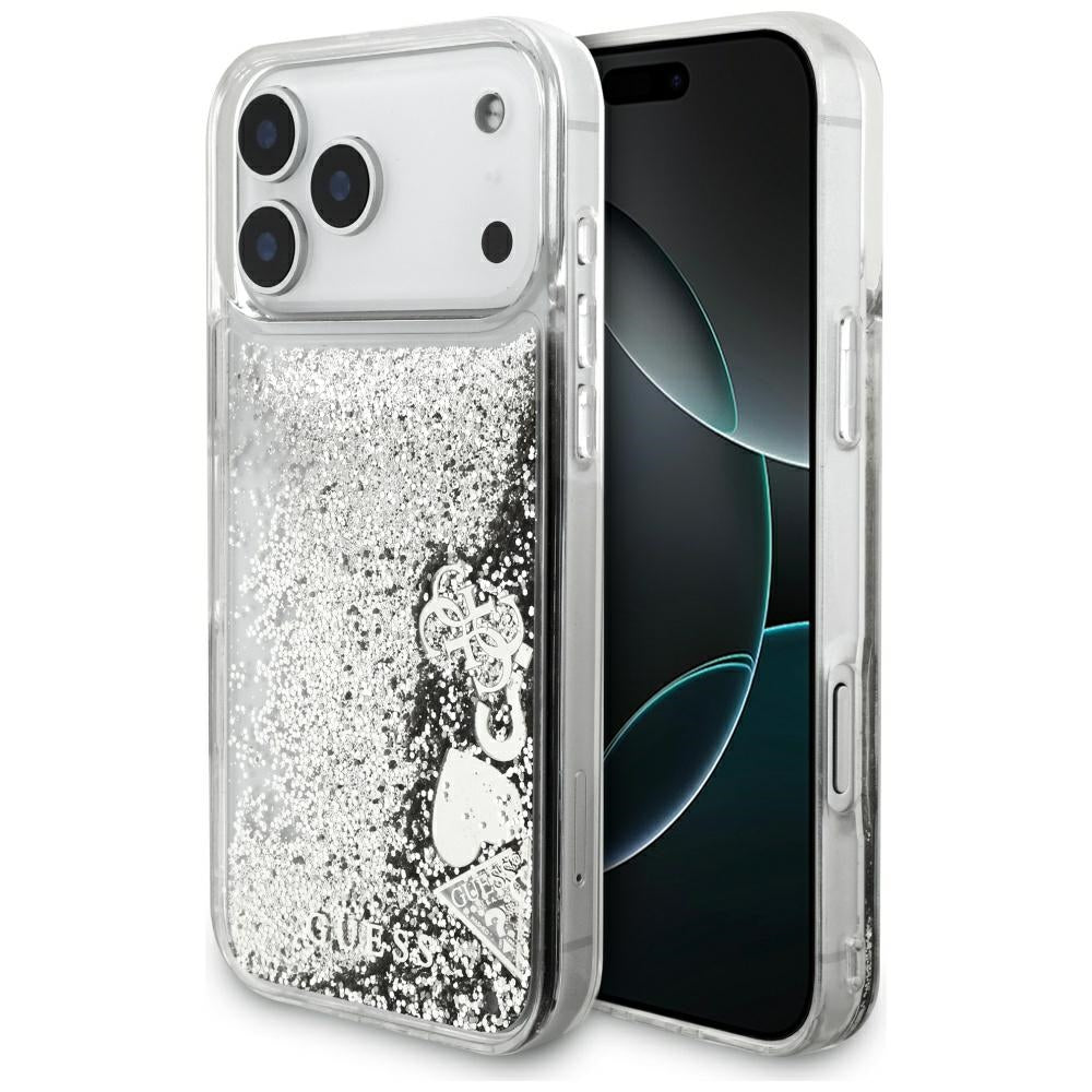 Hoes voor Apple iPhone 17 Pro Max, Guess, Liquid Glitter Charms, Zilverkleurig