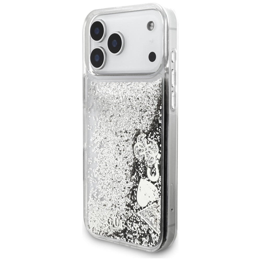 Hoes voor Apple iPhone 17 Pro Max, Guess, Liquid Glitter Charms, Zilverkleurig