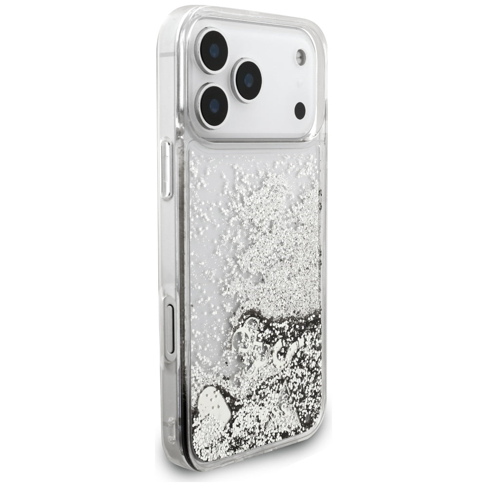 Hoes voor Apple iPhone 17 Pro Max, Guess, Liquid Glitter Charms, Zilverkleurig