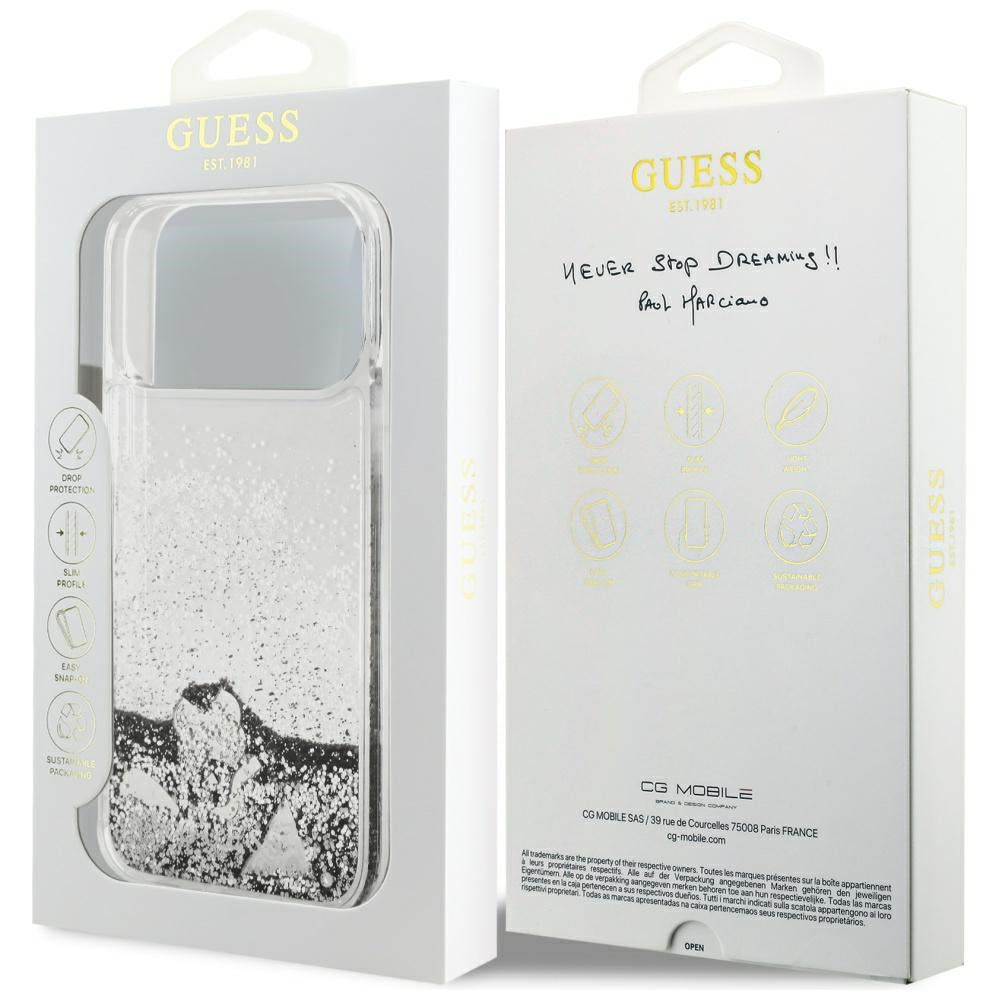 Hoes voor Apple iPhone 17 Pro Max, Guess, Liquid Glitter Charms, Zilverkleurig