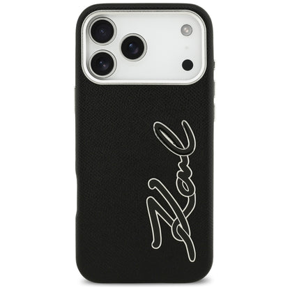 Hoes voor Apple iPhone 17 Pro Max, Karl Lagerfeld, FW Grained Signature Logo, Zwart