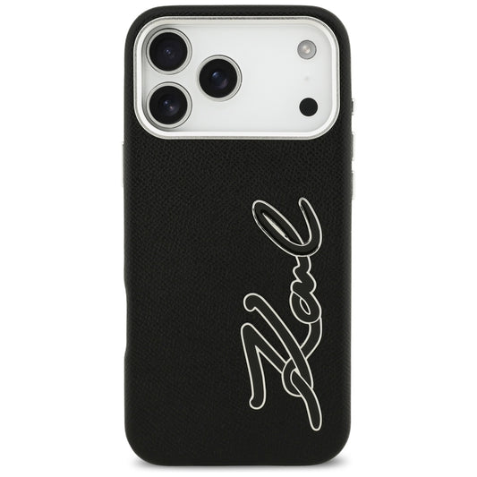 Hoes voor Apple iPhone 17 Pro Max, Karl Lagerfeld, FW Grained Signature Logo, Zwart