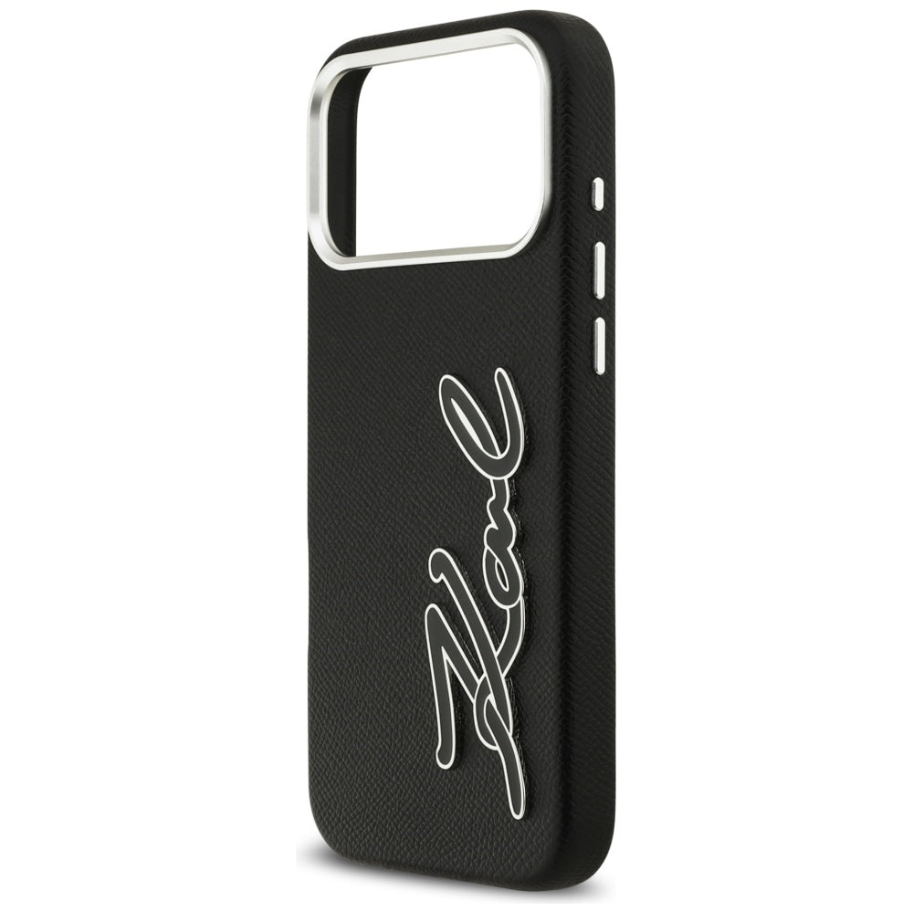 Hoes voor Apple iPhone 17 Pro Max, Karl Lagerfeld, FW Grained Signature Logo, Zwart