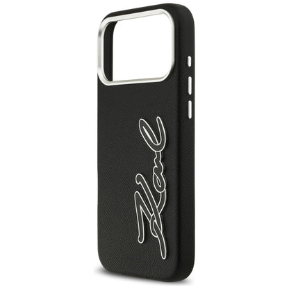 Hoes voor Apple iPhone 17 Pro Max, Karl Lagerfeld, FW Grained Signature Logo, Zwart