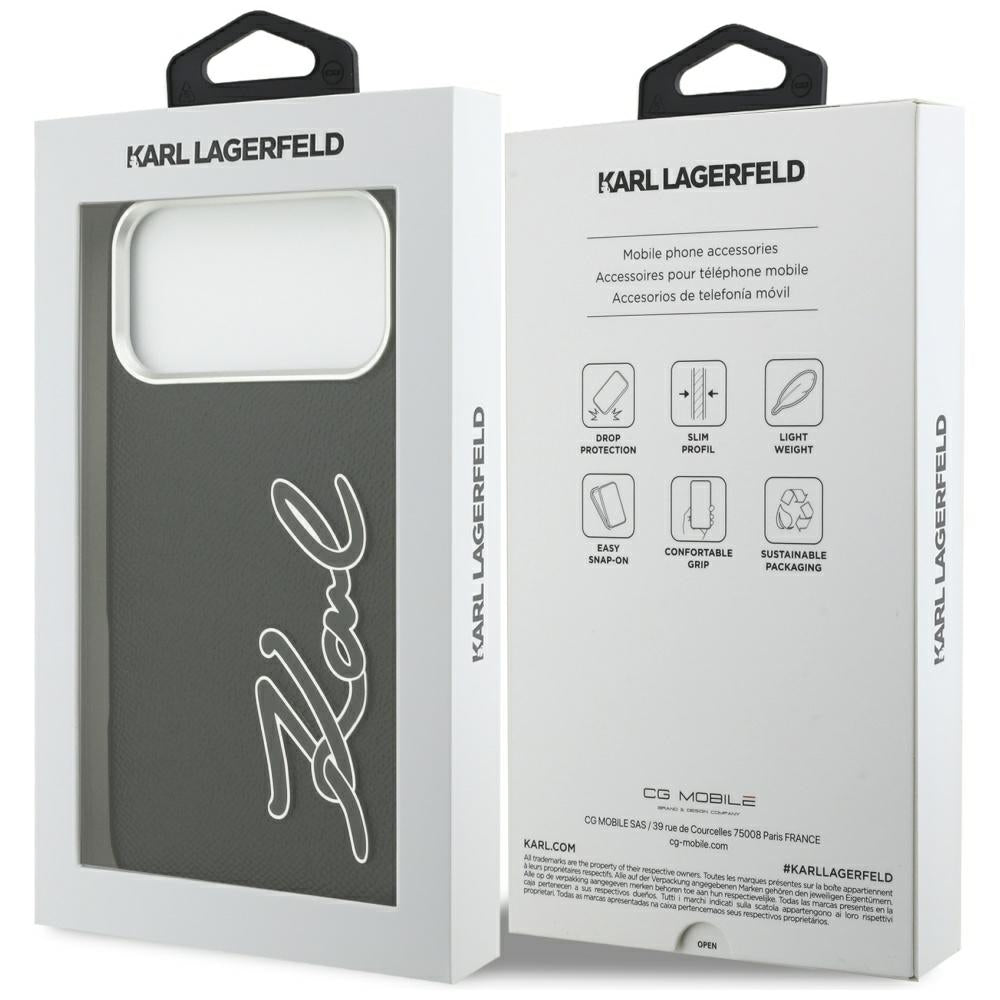 Hoes voor Apple iPhone 17 Pro Max, Karl Lagerfeld, FW Grained Signature Logo, Zwart